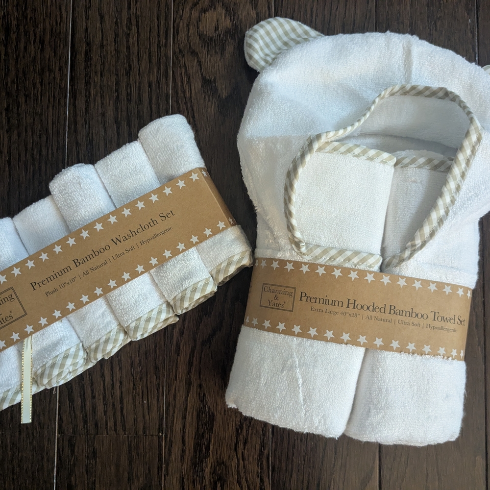 Premium Bamboo Hooded Towel and Washcloth Set